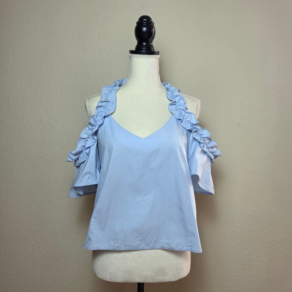 Topshop Blue Cold Shoulder Ruffle Top 4
